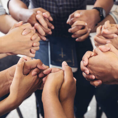 Group community People diverse hands holding circle to pray for God each other support together teamwork